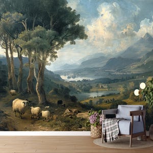 Pastoral Wallpaper Peel and Stick,rural Landscape Mural,vintage ...