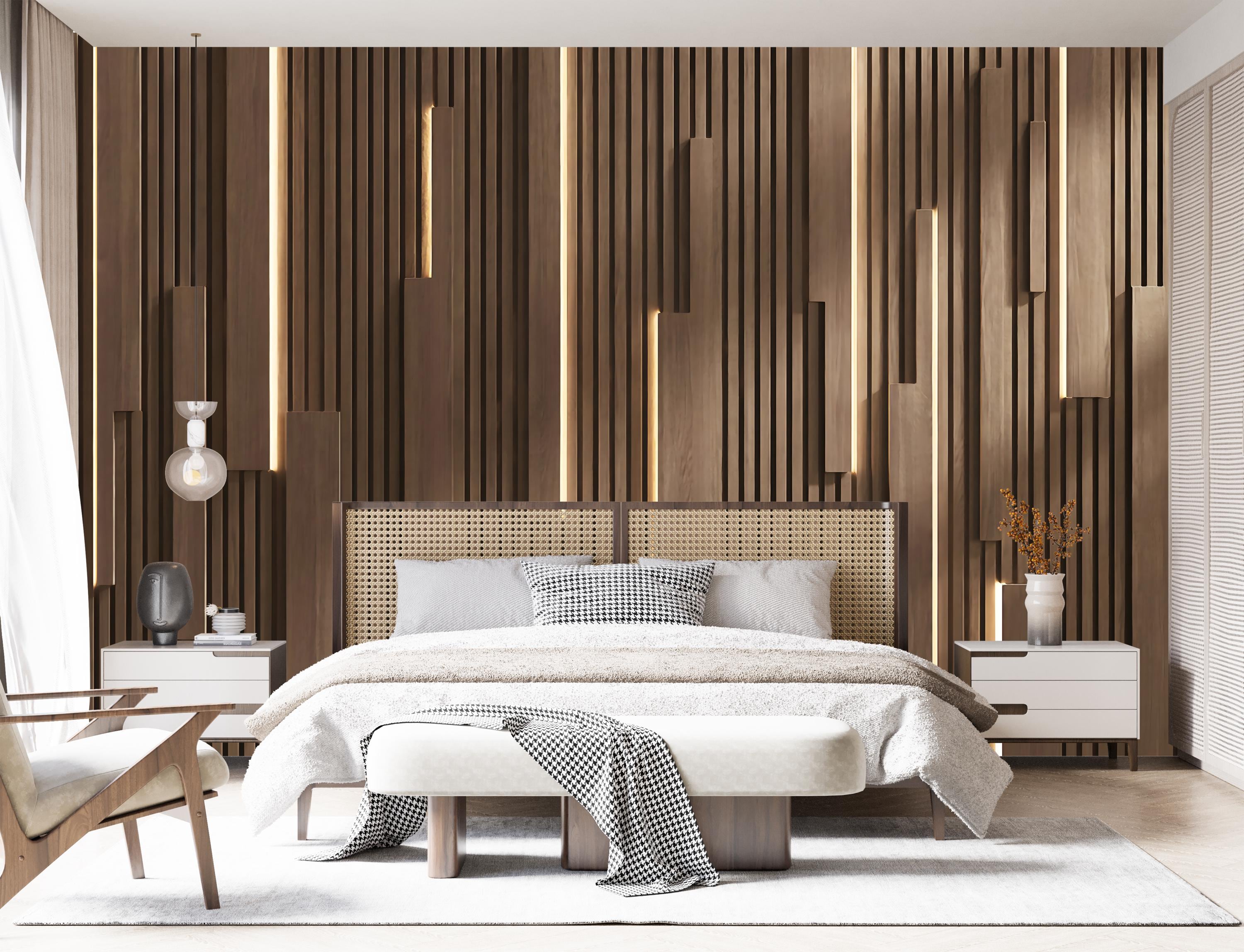 3D Panels Geometric Lighting Look Mural,brown Wooden Striped Wallpaper ...