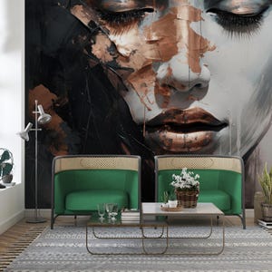 Abstract Woman Face Wallpaper Peel and Stick,Modern Rose Gold Mural,Female Portrait Wall Art Self-adhesive,Custom Luxury Fashion Wallpaper