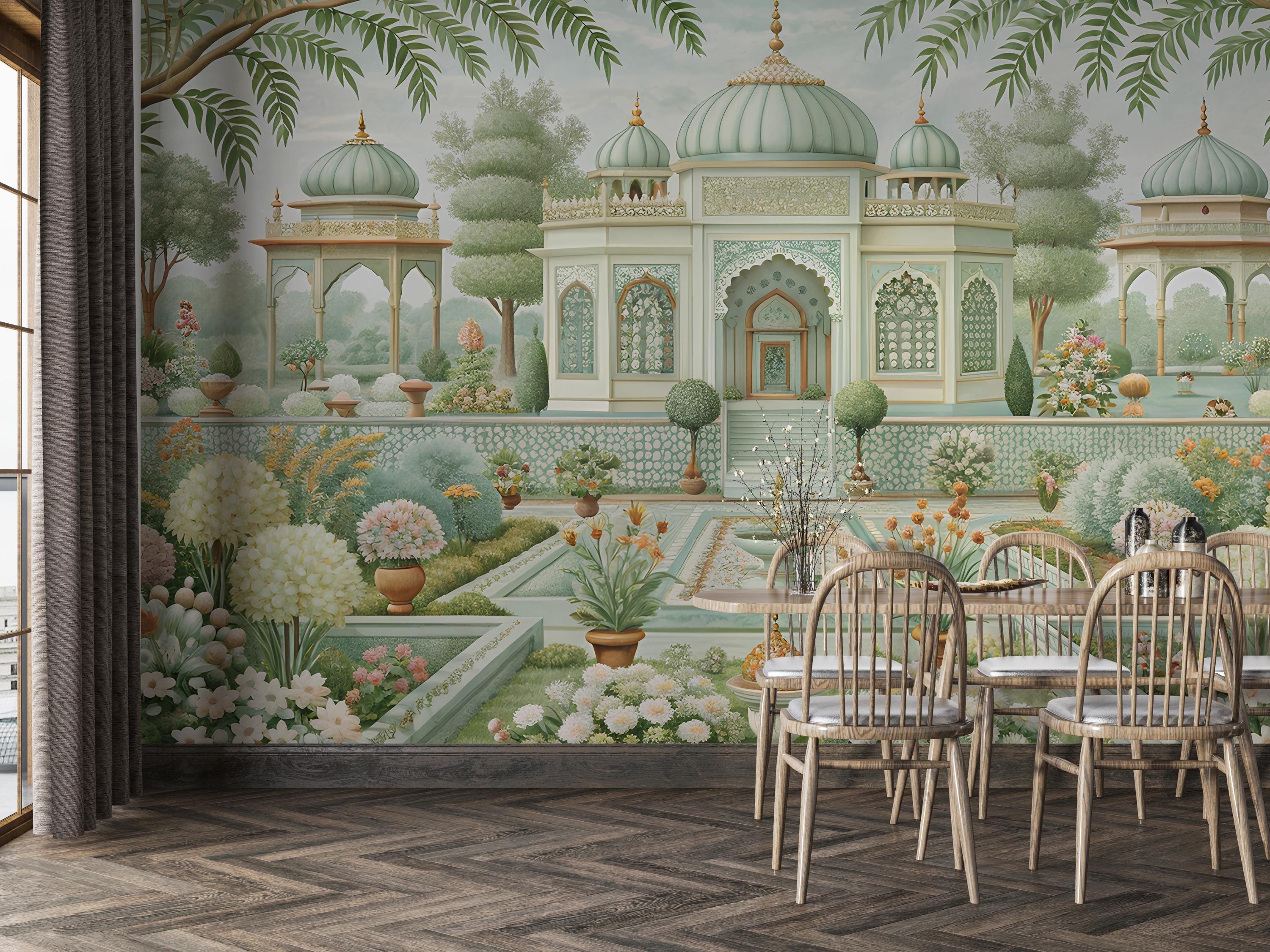 Mughal Wallpaper,indian Garden Mural Peel and Stick,ancient Landscape ...