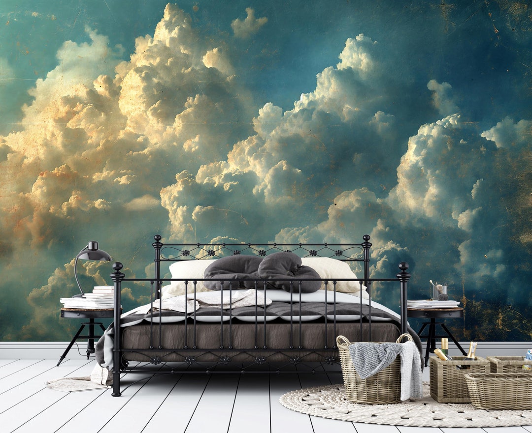 Blue Sky Wallpaper Peel and Stick,white Clouds Mural,bright Cloudy