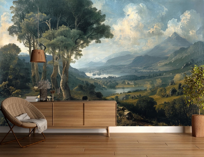 Pastoral Wallpaper Peel and Stick,rural Landscape Mural,vintage ...