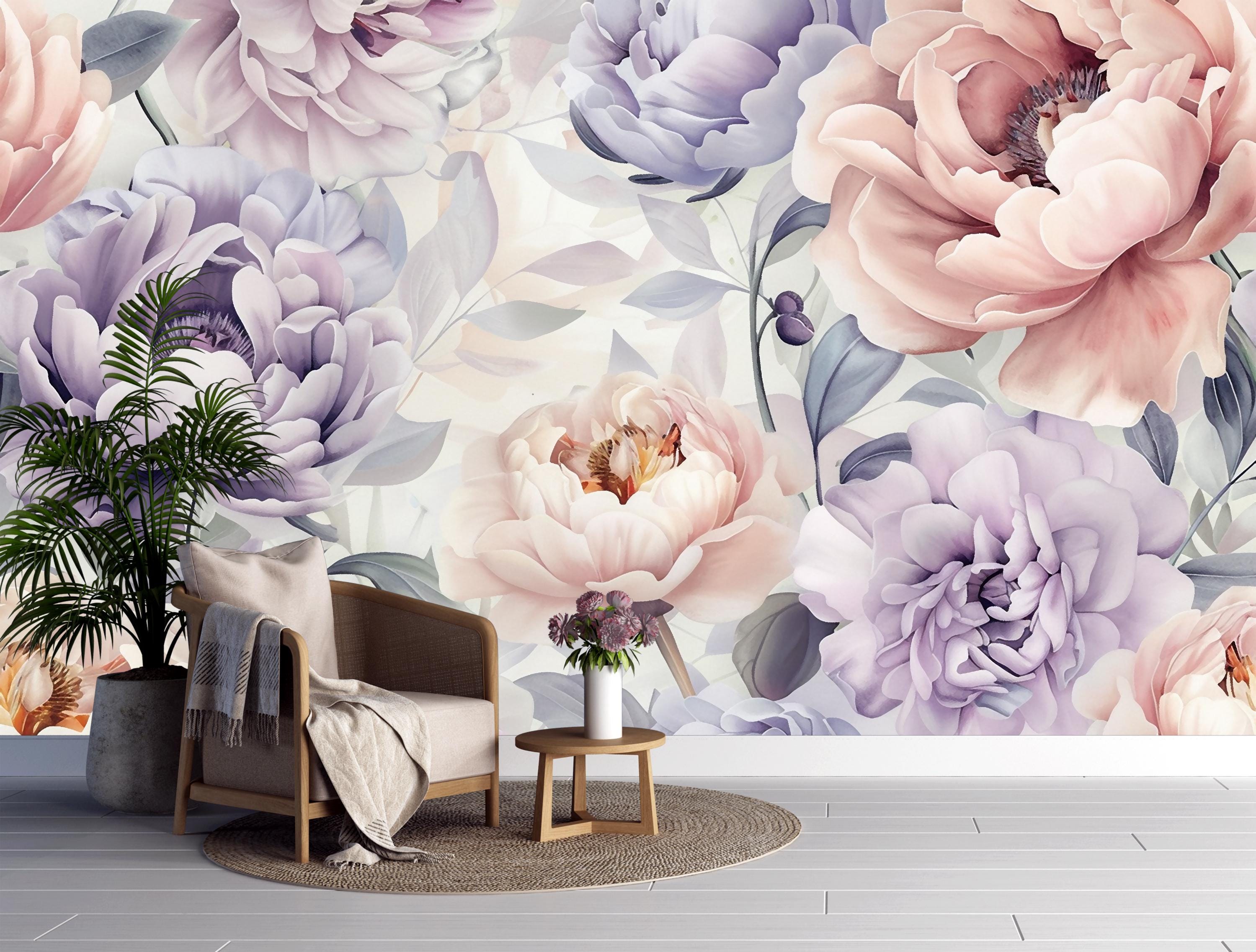 Watercolor Purple Pink Peony Wallpaper Peel and Stick,big Lilac Flower ...