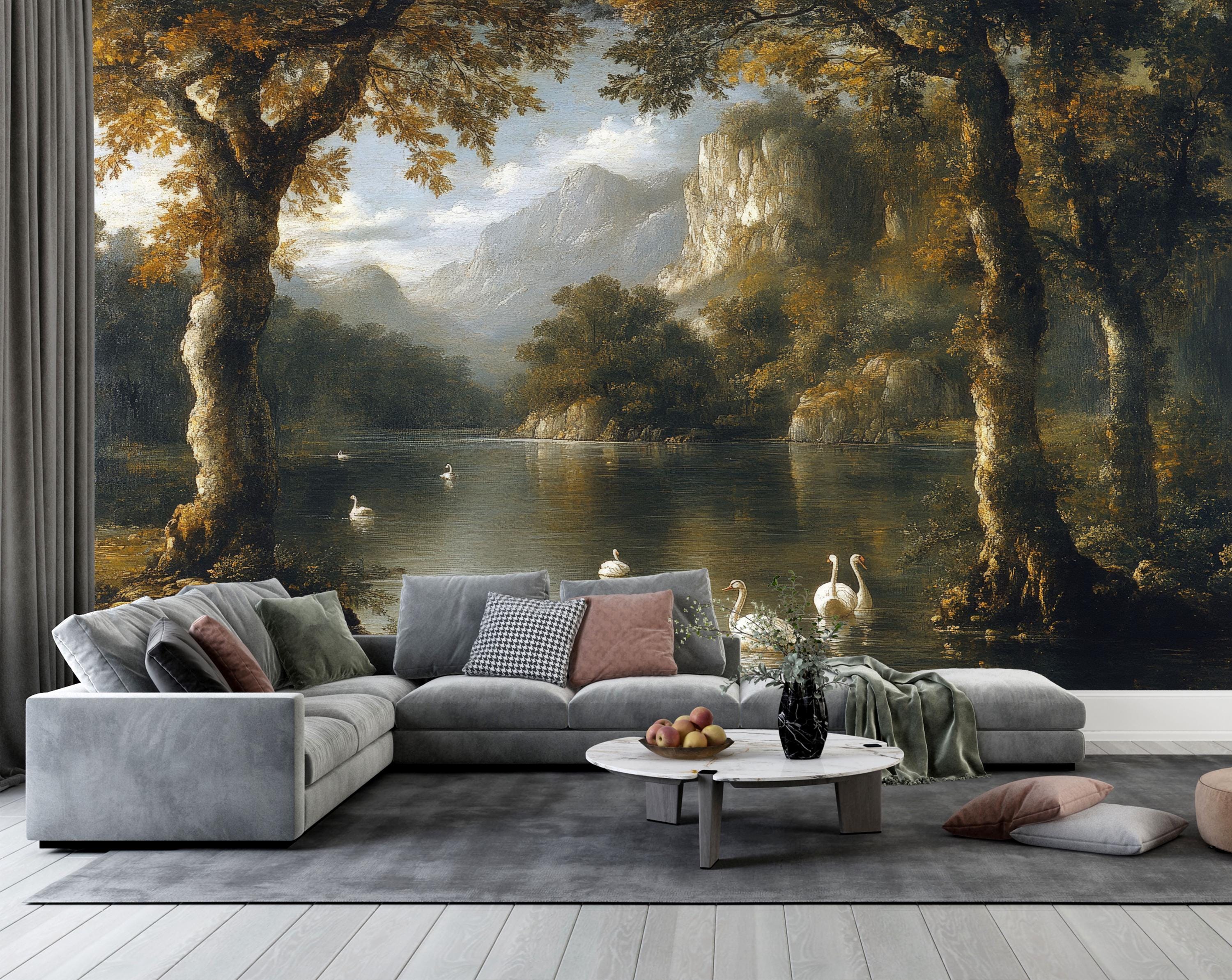 Vintage Landscape Wallpaper Peel and Stick,rural Scene Mural With Trees ...