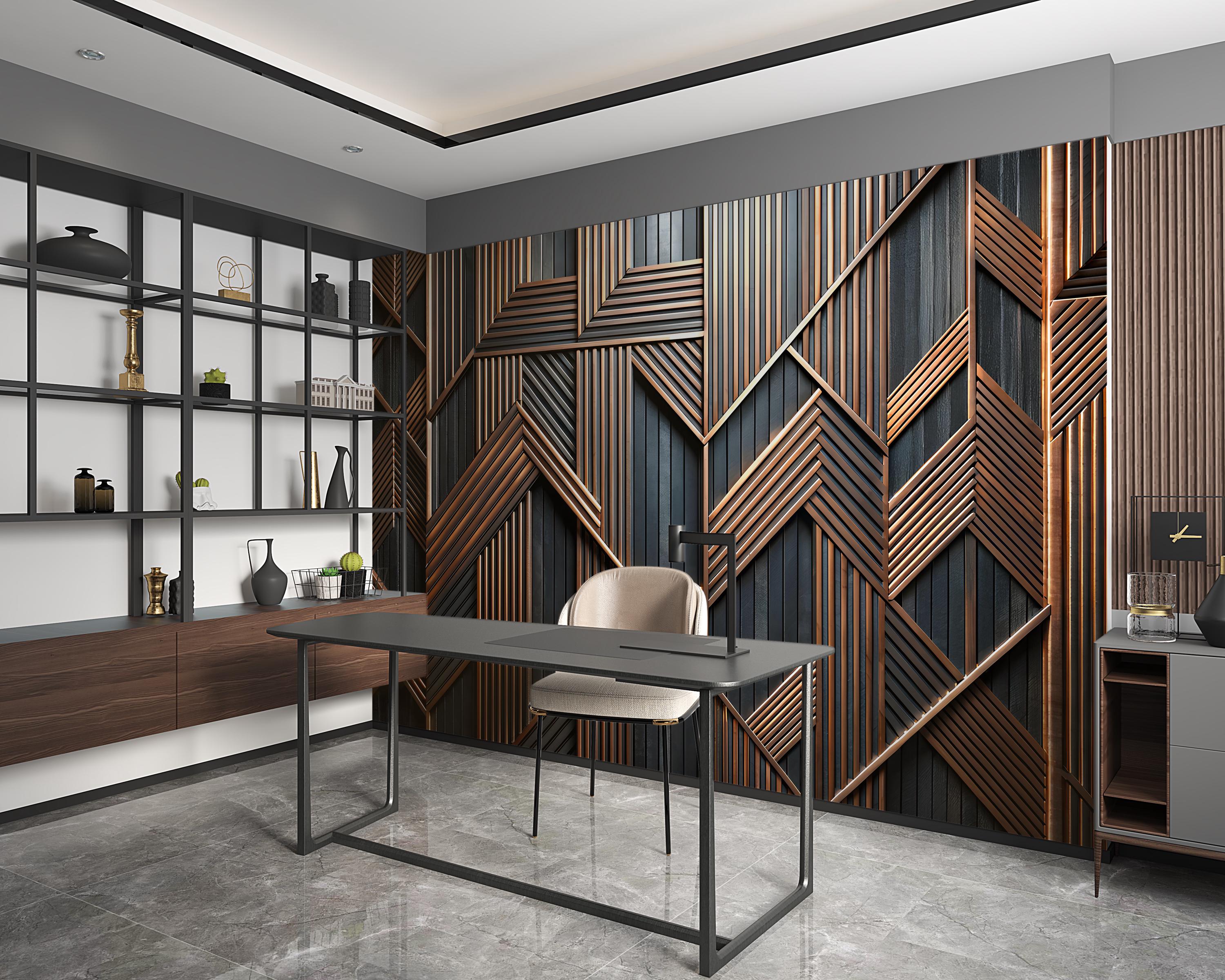 3D Office Wallpaper,geometric Mural,brown Wooden Striped Wall Decor ...
