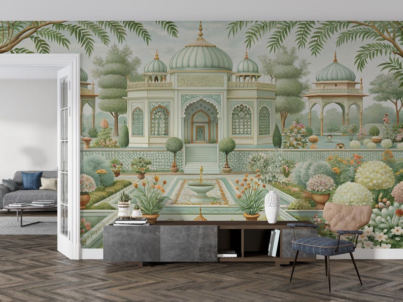 Mughal Wallpaper,indian Garden Mural Peel and Stick,ancient Landscape ...