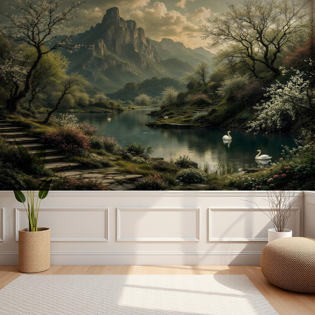 Vintage Landscape Wallpaper Peel and Stick,rural Scene Mural With Trees ...