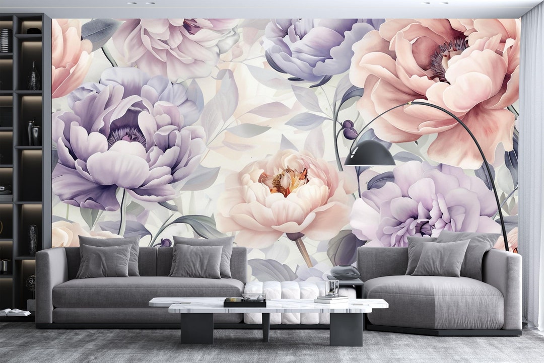 Watercolor Purple Pink Peony Wallpaper Peel and Stick,big Lilac Flower ...