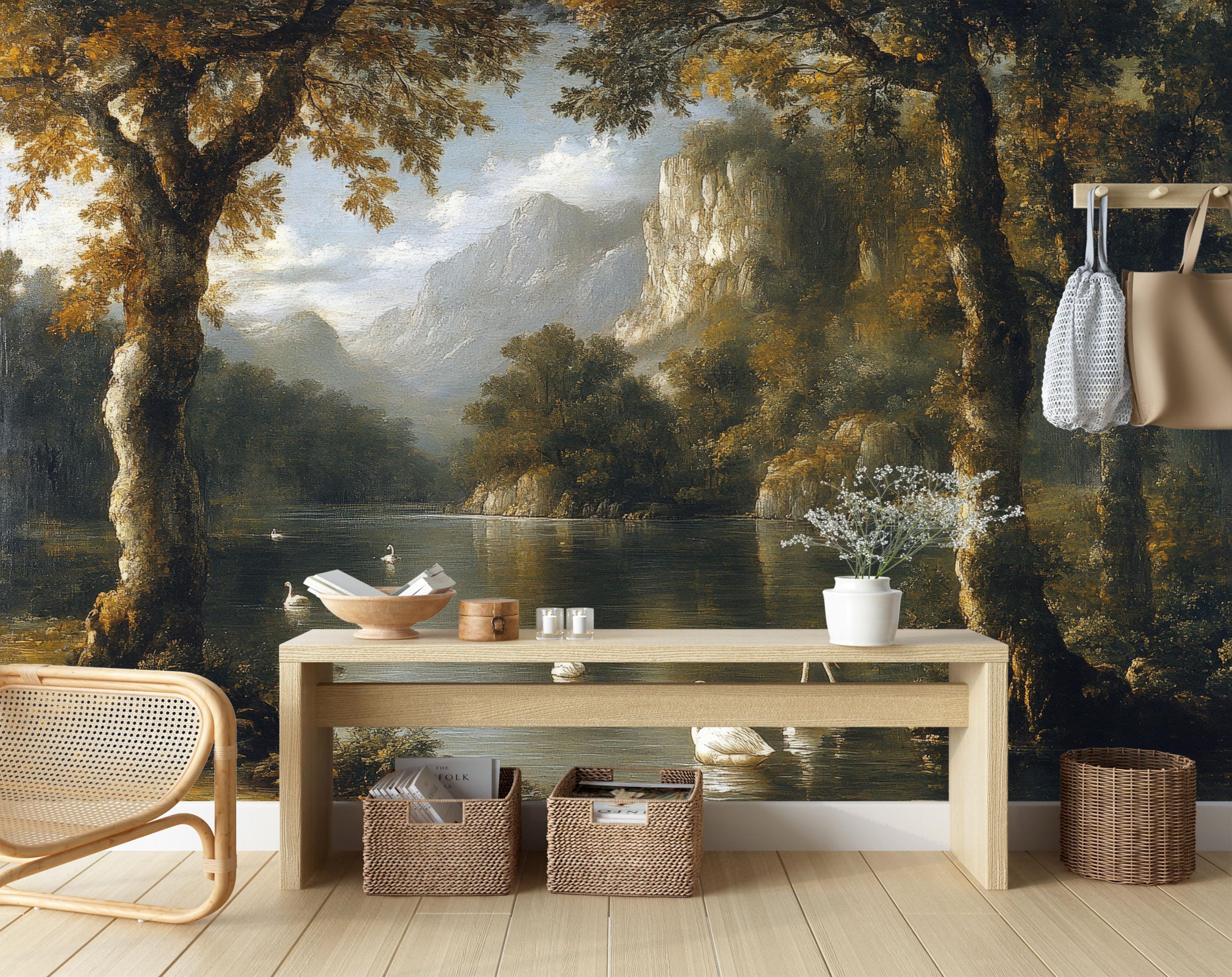 Vintage Landscape Wallpaper Peel and Stick,rural Scene Mural With Trees ...