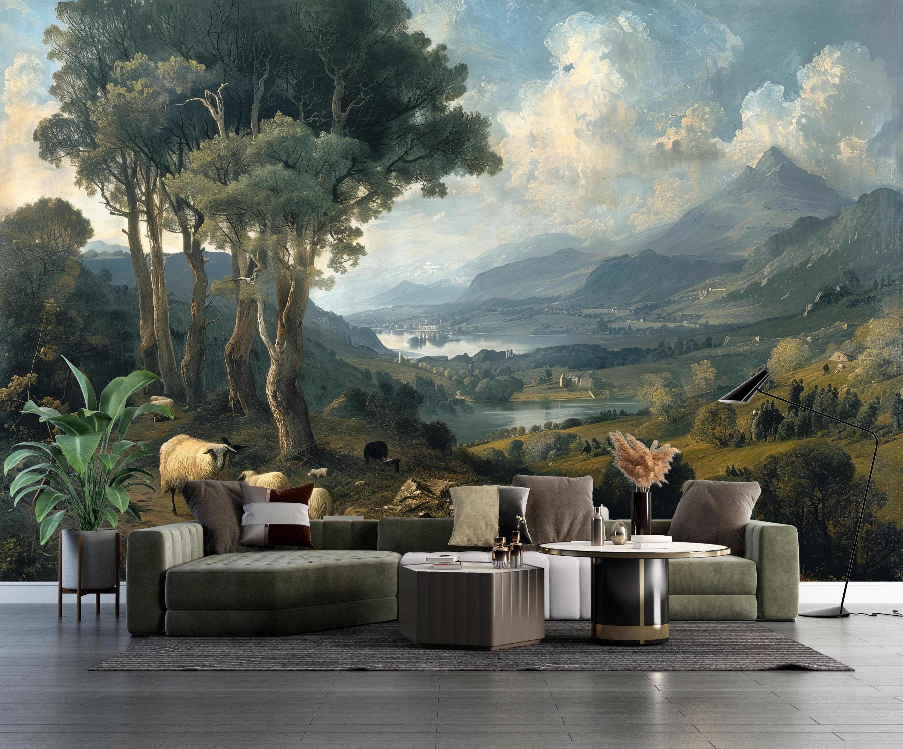 Pastoral Wallpaper Peel and Stick,rural Landscape Mural,vintage ...