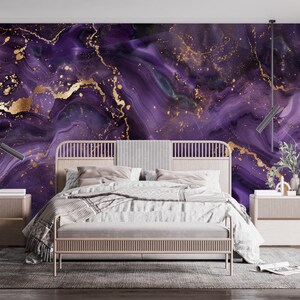 Purple Gold Marble Wallpaper,lilac Ink Mural,abstract Wall Decor Peel ...