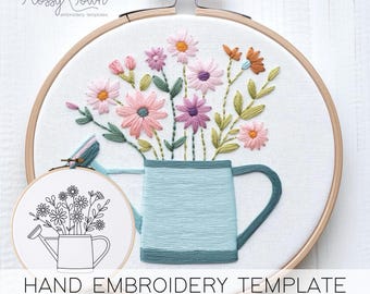 Sjabloon gieter bloemen handborduurpatroon (GIDS ZONDER STEKEN) (pdf-download)