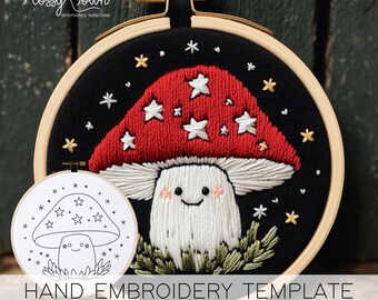 Mushling Hand Embroidery Template (NO STITCH GUIDE), Cottagecore Embroidery Pattern, Whimsical Embroidery Design, Cute Mushroom Embroidery