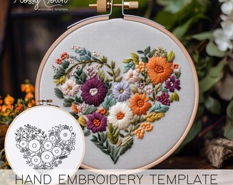 Flower Heart Hand Embroidery Template (NO STITCH GUIDE), Cute Floral Embroidery Pattern, Love Embroidery, Valentines Day Embroidery Template