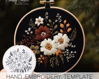Fall Flowers Hand Embroidery Template(NO STITCH GUIDE), Pretty Flowers Embroidery Pattern Template Autumn Flowers Embroidery Pattern Digital