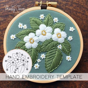 Floral Hand Embroidery Pattern Template: Leaves and Daisies (NO STITCH GUIDE)