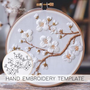 花の手刺繍テンプレート（ステッチガイドなし）、花の刺繍パターン、桜の刺繍テンプレート、桜の刺繍パターン
