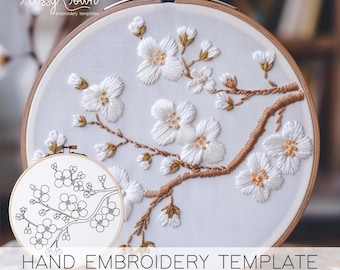 Blossom Hand Embroidery Template (NO STITCH GUIDE), Floral Embroidery Pattern, Cherry Blossom Embroidery Template Sakura Embroidery Pattern