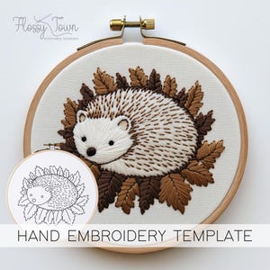 Hedgehog Hand Embroidery Template (NO STITCH GUIDE), Cute Hedgehog Embroidery Pattern, Cute Animals Embroidery, Nature Printable Embroidery