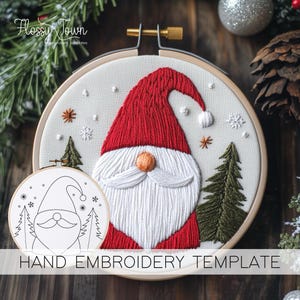 Christmas Gnome Embroidery Pattern Template pdf: Winter Holiday Design  (NO STITCH GUIDE)