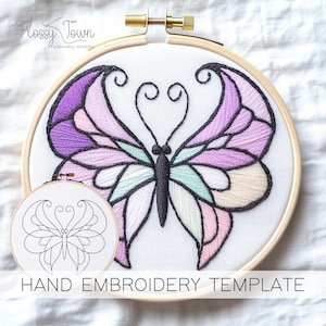 Grillige vlinderborduursjabloon (GEEN STEEKGIDS), handborduurpatroon Fairy Wings, afdrukbare fantasievlinderborduurwerk