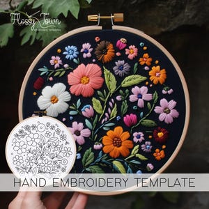 Flowers Hand Embroidery Template (NO STITCH GUIDE), Summer Flowers Embroidery Pattern, Simple Flowers Embroidery Pattern Floral Embroidery