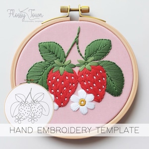 Handborduursjabloon aardbeien (GEEN STEEKGIDS), Cottagecore-borduurpatroon, fruitborduurpatroon Schattig aardbeienborduurwerk