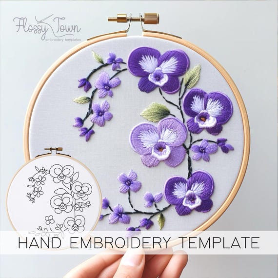 Orchids Hand Embroidery Template (NO STITCH GUIDE), Flowers Embroidery Pattern, Floral Design Embroidery Pattern Modern Floral Embroidery