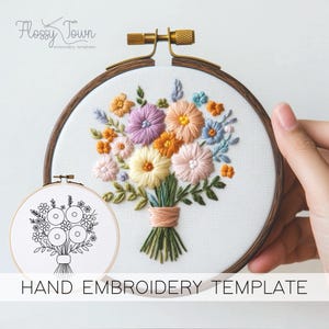 Blumenstrauß Handstickerei Vorlage (KEINE STICHanleitung), Blumen Stickmuster, Blumenstrauß Stickmuster