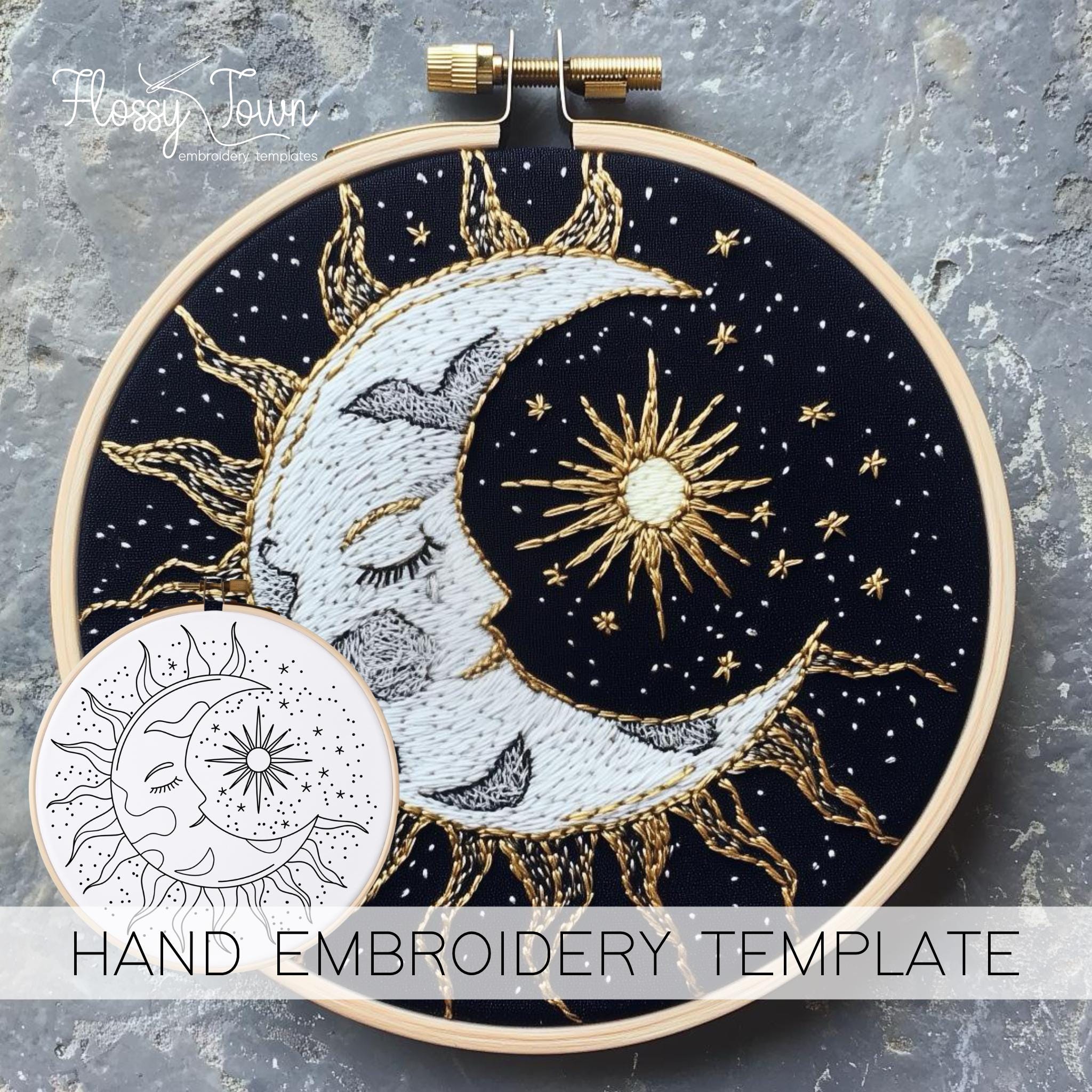 Celestial Embroidery Template (NO STITCH GUIDE), Moon And Stars Hand Embroidery Sun And Moon Hand Embroidery Pattern, Cosmic Embroidery,
