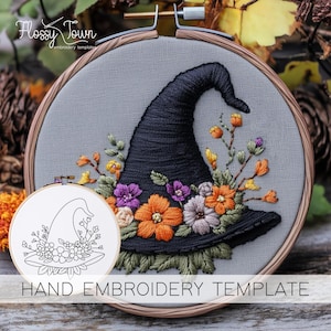 Witch Hat Embroidery Template (NO STITCH GUIDE), Witchy Hand Embroidery, Magic Embroidery Design, Halloween Embroidery Wiccan Pattern