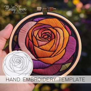 バラの刺繍テンプレート（ステッチガイドなし）、簡単な手刺繍パターンテンプレート、気まぐれな花の刺繍、かわいいバラの手刺繍