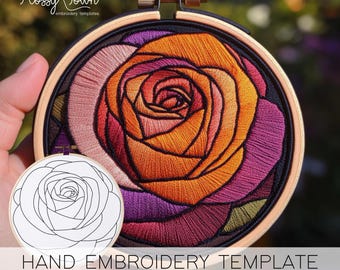 Rose Embroidery Template (NO STITCH GUIDE), Easy Hand Embroidery Pattern Template, Whimsical Flower Embroidery, Pretty Rose Hand Embroidery