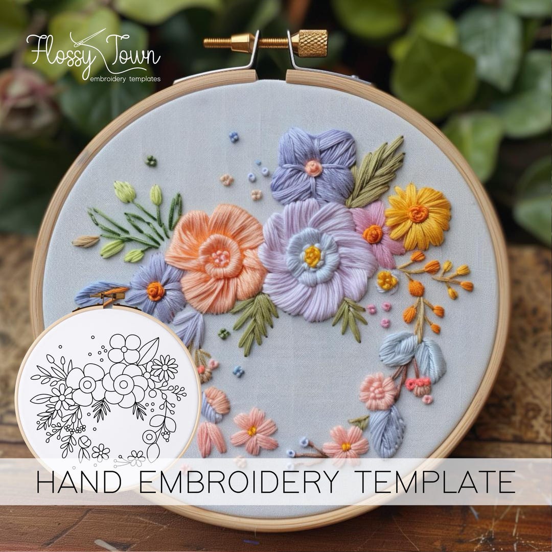 Flowers Hand Embroidery Template (NO STITCH GUIDE), Floral Embroidery ...