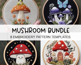 Mushroom Nature Hand Embroidery Templates (NO STITCH GUIDE), Cottagecore Embroidery Pattern, Whimsical Embroidery Design Mushroom Embroidery
