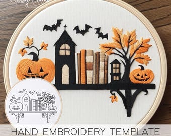 Plantilla de patrón de bordado a mano para estantería de Halloween (sin guía de puntadas) Descargar PDF