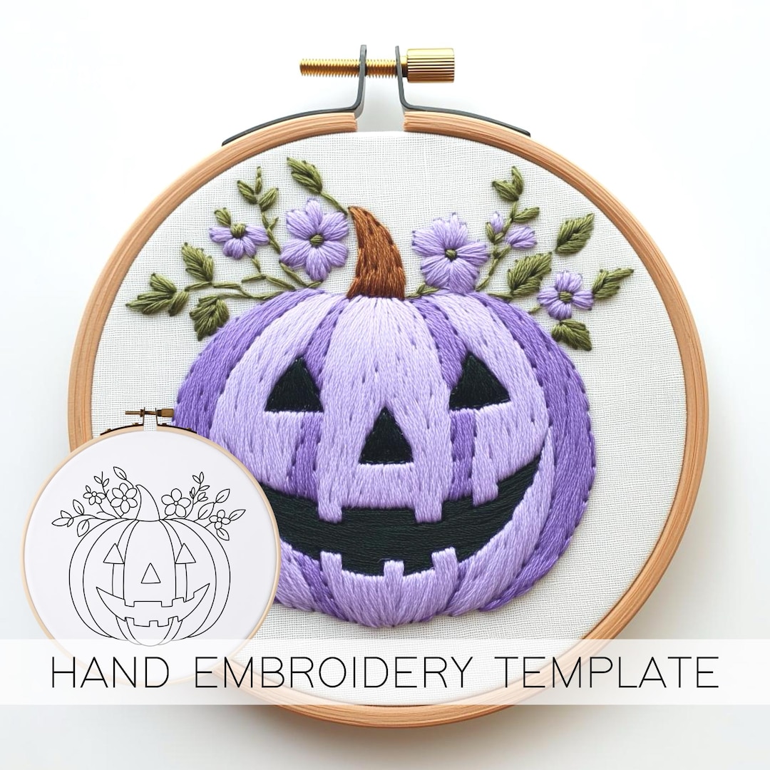 Floral Jack O Lantern Embroidery Template (NO STITCH GUIDE), Floral