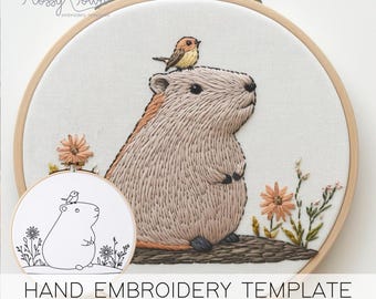 Capybara Embroidery Template (NO STITCH GUIDE), Cute Hand Embroidery Design, Embroidery Capybara Pattern, Fun Embroidery Cute Animals