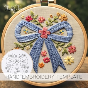 Bow & Flowers Hand Embroidery Pattern Template (PDF Download)