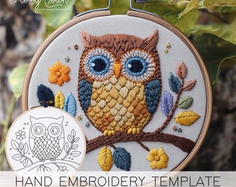 Cute Owl Embroidery Pattern Template (NO STITCH GUIDE), Owls Hand Embroidery Design, Embroidery Bird Pattern, Nature Embroidery Owl Lover
