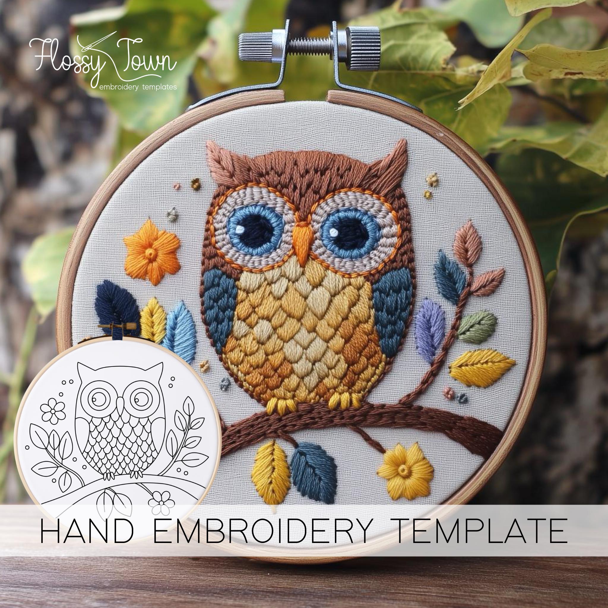 Cute Owl Embroidery Pattern Template (NO STITCH GUIDE), Owls Hand Embroidery Design, Embroidery Bird