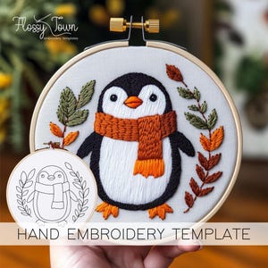 Penguin Embroidery Template (NO STITCH GUIDE), Cute Winter Hand Embroidery Pattern, Animal Embroidery, Fun Embroidery pdf Template