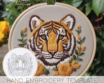 Tiger Hand Embroidery Template (NO STITCH GUIDE), Cute Tiger Embroidery Pattern, Cute Animals Embroidery Design, Tiger Printable Embroidery
