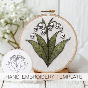 Skull Plant Hand Embroidery Template(NO STITCH GUIDE), Spooky Plant Embroidery Pattern Template Gothic Embroidery Pattern Halloween Digital