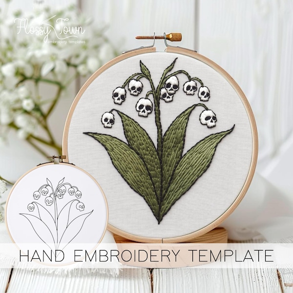 Skull Plant Hand Embroidery Template(NO STITCH GUIDE), Spooky Plant Embroidery Pattern Template Gothic Embroidery Pattern Halloween Digital