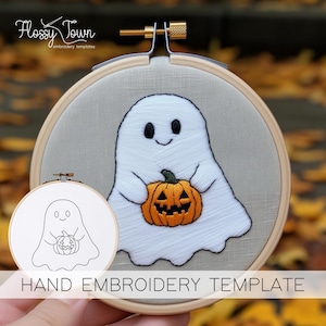 Modèle de broderie fantôme simple (SANS GUIDE DE POINT), Motif de broderie Halloween facile, Motif de broderie fantasmagorique Fantôme mignon effrayant