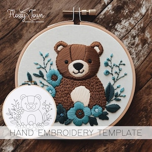 Teddy Bear Embroidery Template(NO STITCH GUIDE), Cute Kids Hand Embroidery Pattern, New Baby Embroidery, Kids Room Decor Embroidery pdf