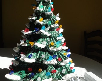 Ceramic Christmas Tree with Snow, approx. 15 inches tall, just made in Ohio