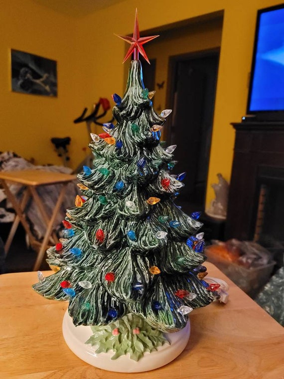 New Ceramic Christmas Tree 18"-19" Tall with multicolor base