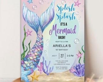 Mermaid Birthday Invitation, EDITABLE Mermaid Invitation, Mermaid Party Invitation, Under the Sea Invitation, Pink Theme Instant Download